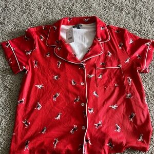 LOFT Red Pajama Top and long pants with Dog Print